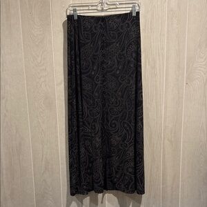 Vintage 90s Briggs New York Black Maxi A-Line Skirt, Faux Buttons, Front Slit